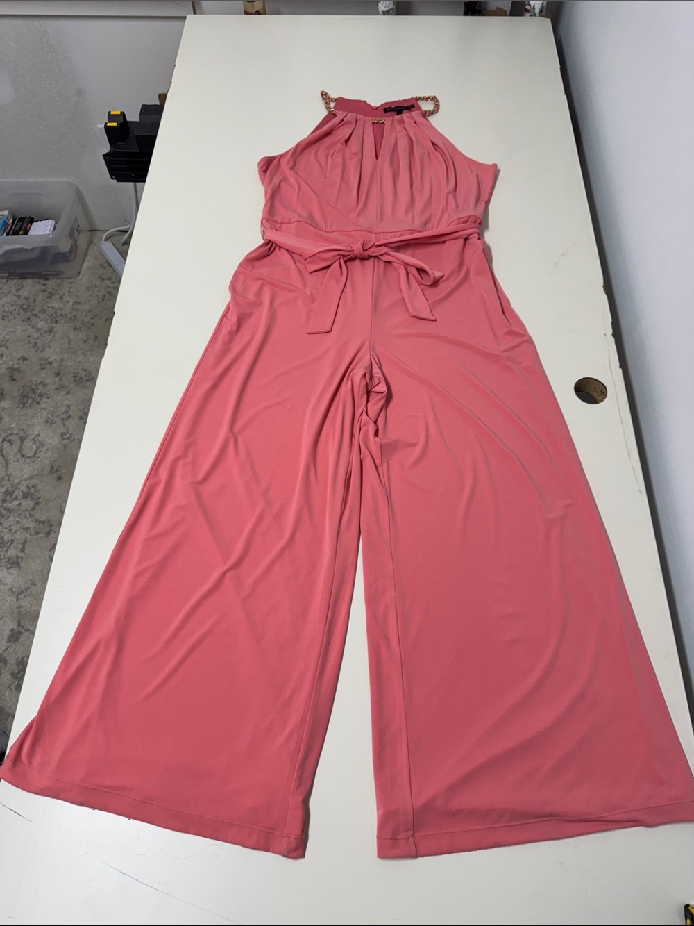 White House Black Market Coral Halter Jumpsuit with Tie Waist